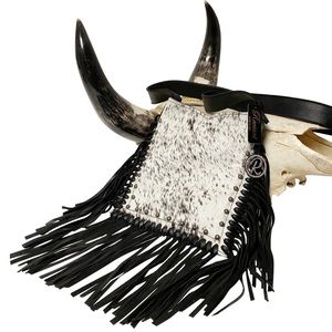 NEW Raviani Salt & Pepper Speckled Genuine Cowhide Fringe Leather Crossbody